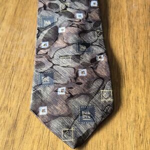 IV Front Mens Silk Necktie Brown Grey Abstract‎ Geometric Made in USA 4 Inch